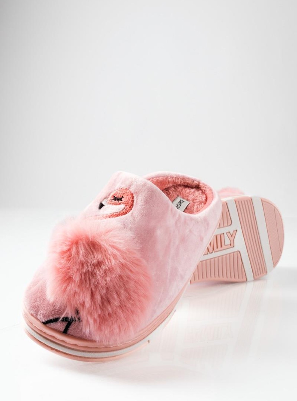 Γυναικείες χειμερινές παντόφλες με σχέδιο flamingo και pom pom ΡΟΖ Γυναικείες χειμερινές παντόφλες με σχέδιο flamingo και pom pom ΡΟΖ