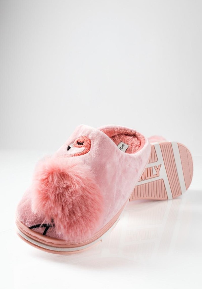Γυναικείες χειμερινές παντόφλες με σχέδιο flamingo και pom pom ΡΟΖ