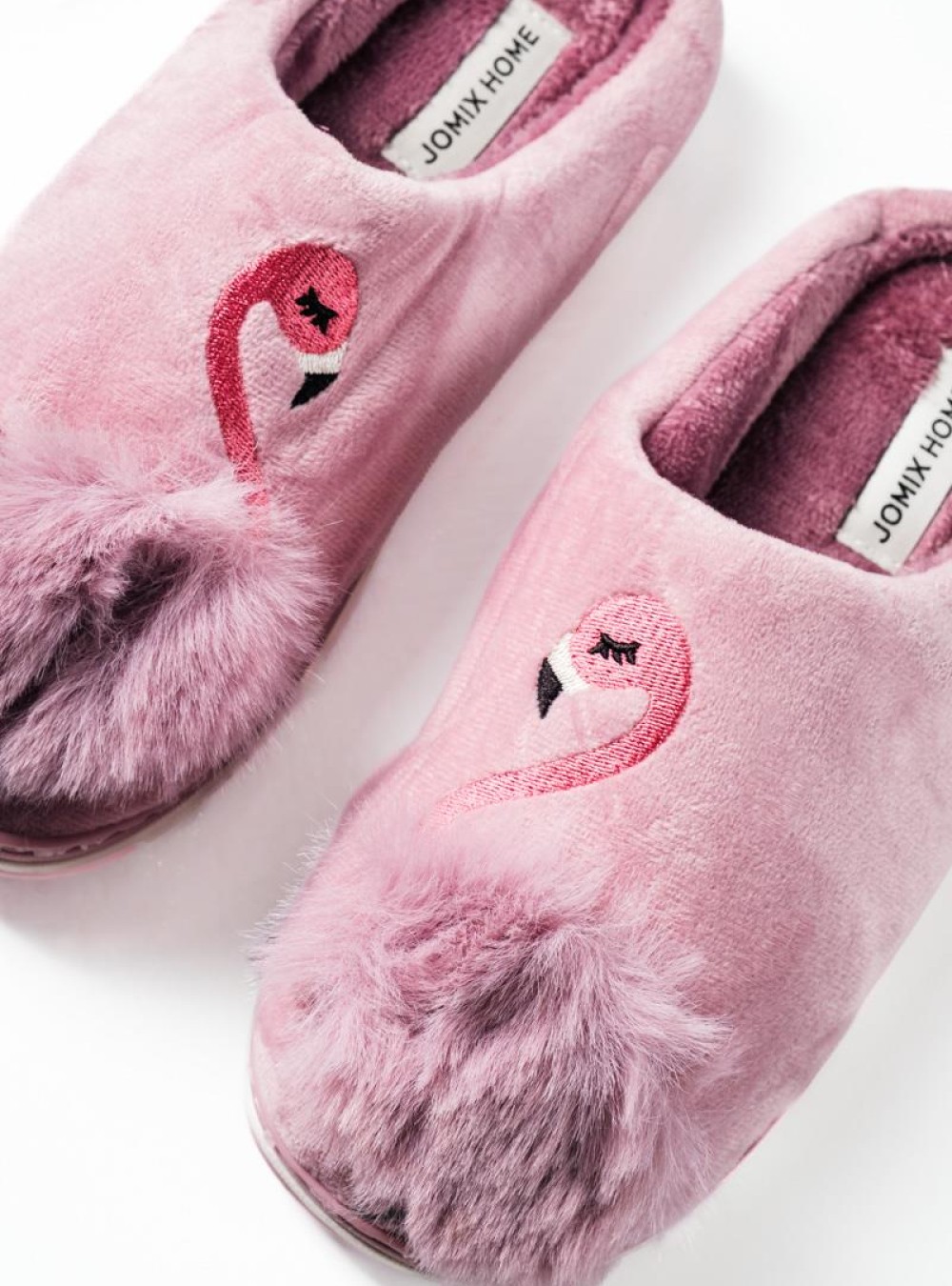 Γυναικείες χειμερινές παντόφλες με σχέδιο flamingo και pom pom ΜΩΒ
