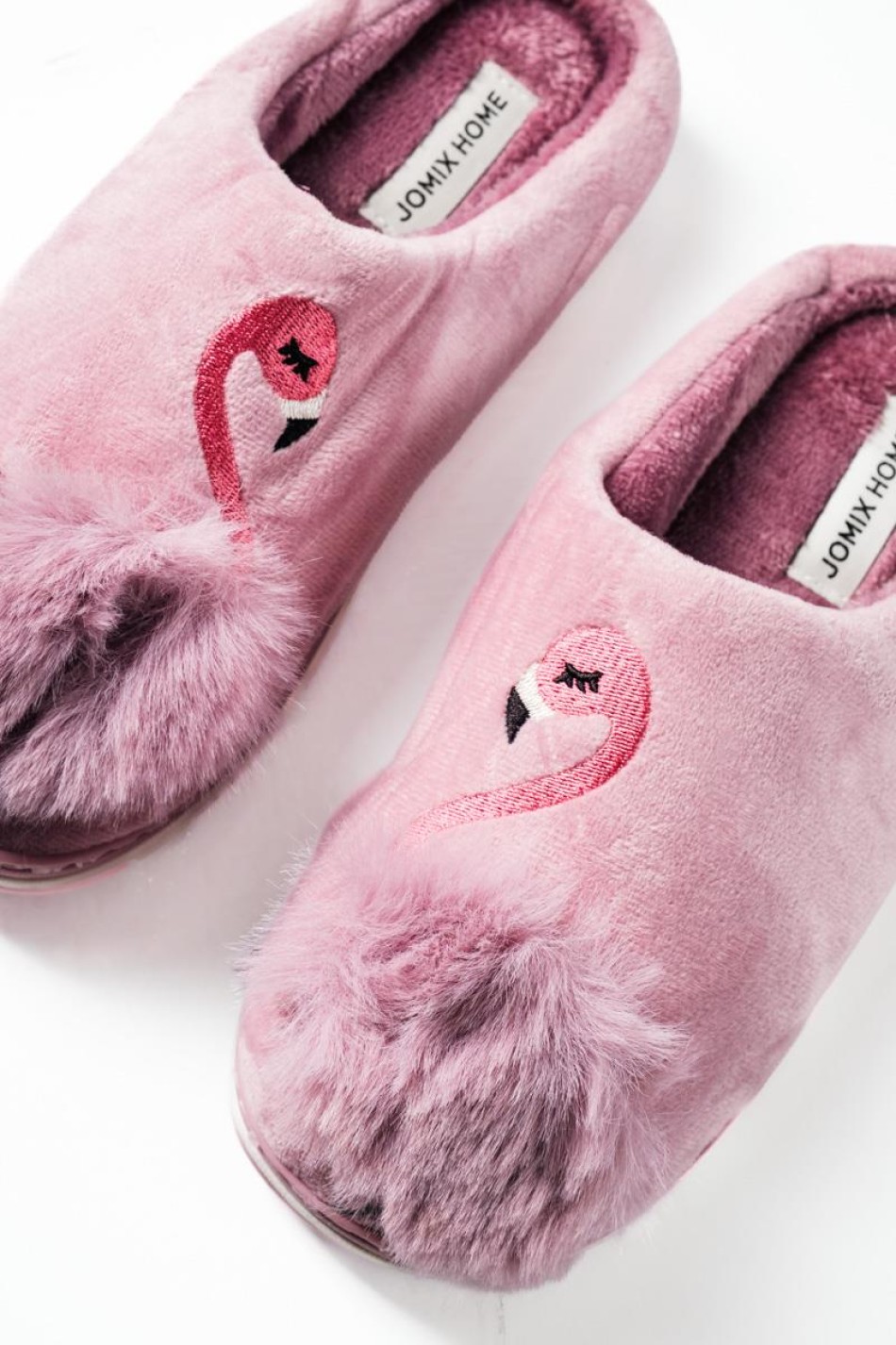 Γυναικείες χειμερινές παντόφλες με σχέδιο flamingo και pom pom ΜΩΒ