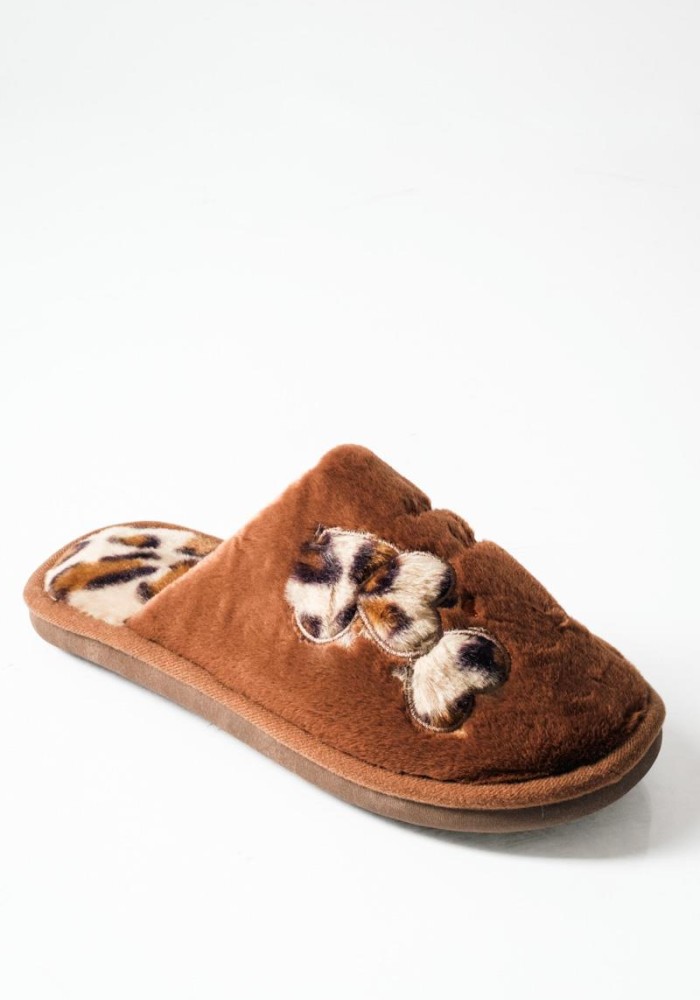Καφέ γυναικείες παντόφλες με animal print λεπτομέρειες