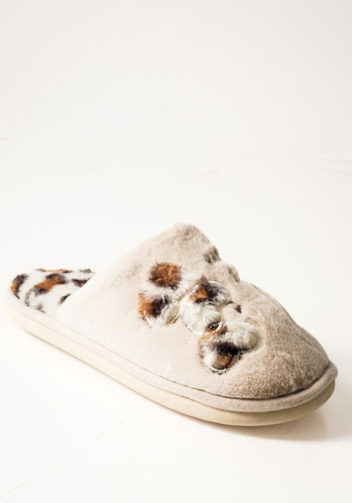 Μπεζ γυναικείες παντόφλες με animal print λεπτομέρειες