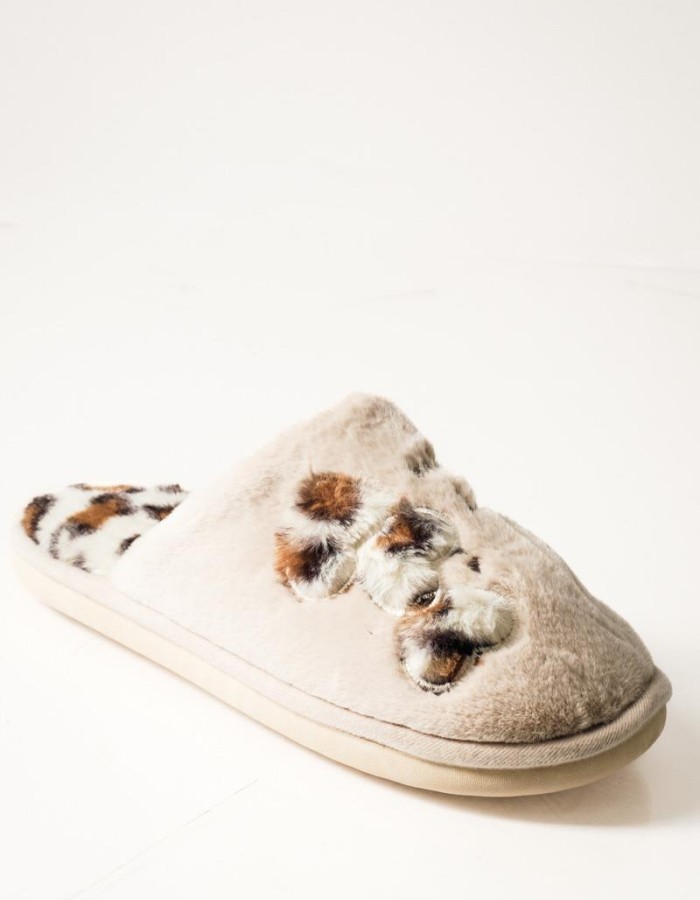 Μπεζ γυναικείες παντόφλες με animal print λεπτομέρειες
