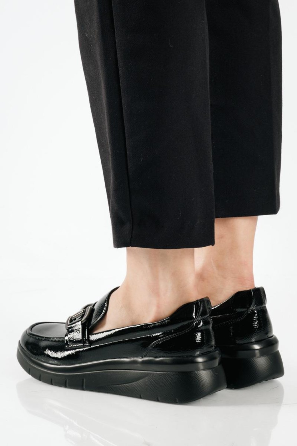 PAREX ανατομικά λουστρίνι loafers με πλατφόρμα σε μαύρο χρώμα