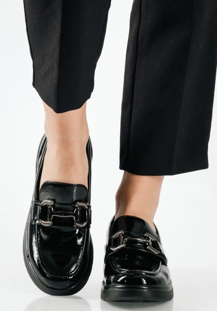 PAREX ανατομικά λουστρίνι loafers με πλατφόρμα σε μαύρο χρώμα