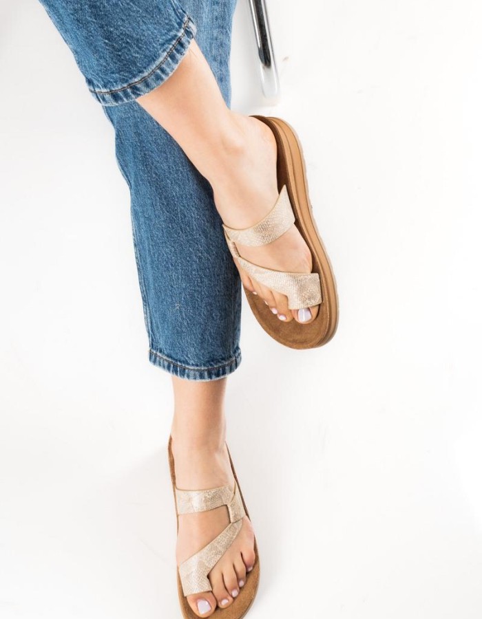 Parex γυναικεία ανατομικά flatforms σε μπεζ μεταλλική απόχρωση