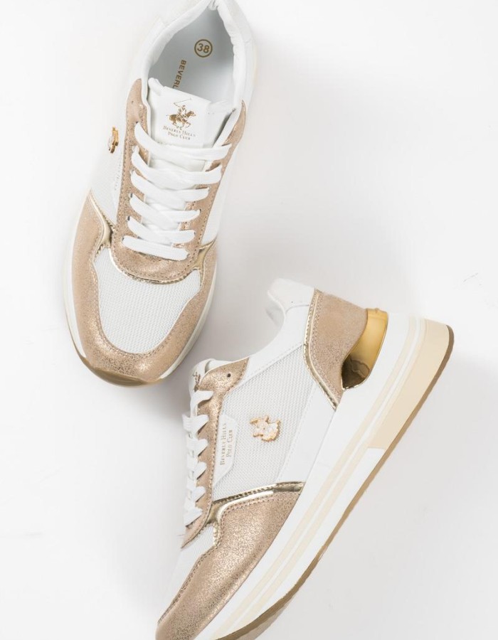 Bevelry Hills Polo Club casual άσπρα γυναικεία sneakers με χρυσές λεπτομέρειες