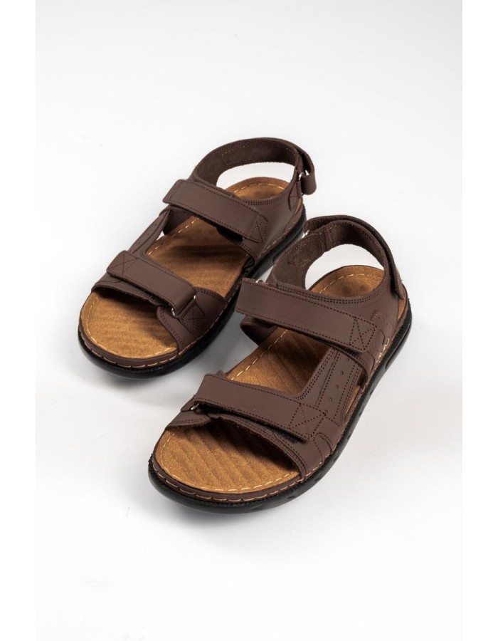 X-Feet καφέ ανδρικά δερμάτινα πέδιλα με ρυθμιζόμενα velcro