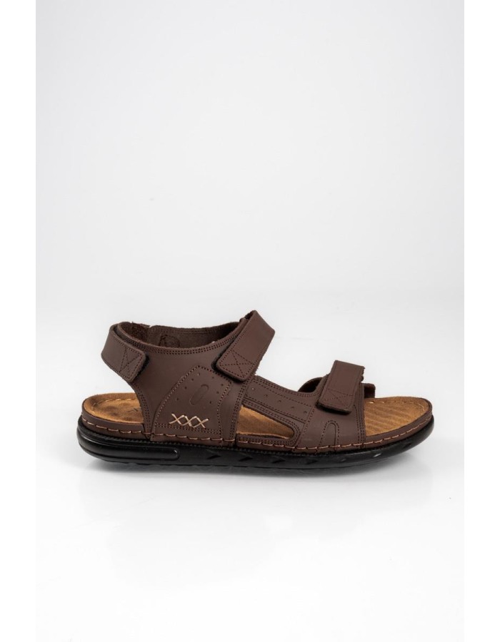 X-Feet καφέ ανδρικά δερμάτινα πέδιλα με ρυθμιζόμενα velcro