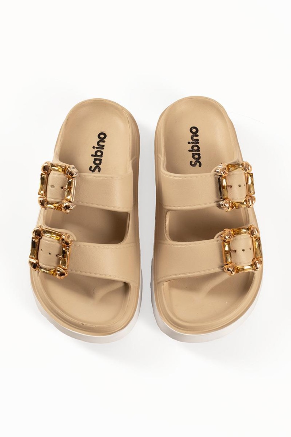 Sabino γυναικείες double sole σαγιονάρες με χρυσές τόκες σε μπεζ χρώμα