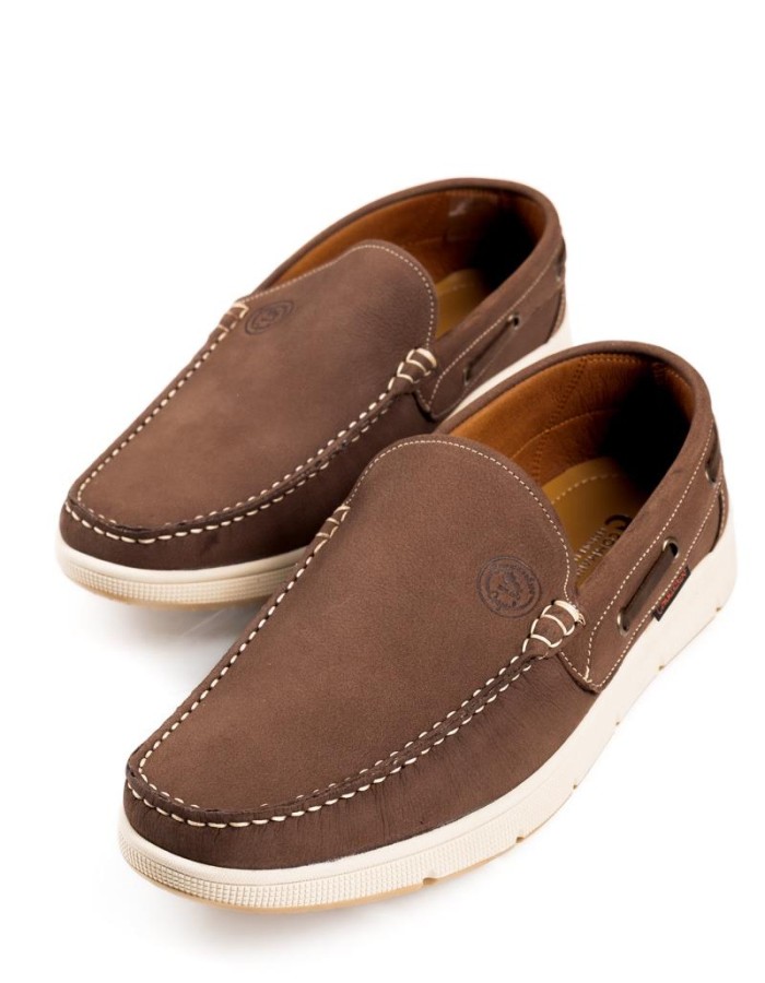 Commanchero ανδρικά suede boat loafers σε καφέ χρώμα