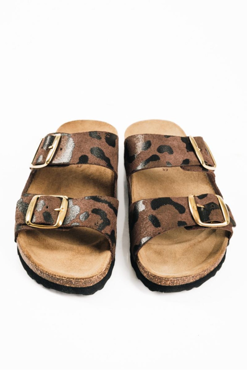 Adams fussbett δερμάτινα σανδάλια με δύο τόκες σε καφέ animal print
