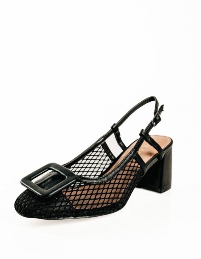 B-Soft γυναικείες slingback γόβες με δίχτυ και διακριτική αγκράφα σε μαύρο χρώμα