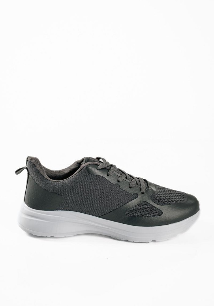 Ανδρικά running sneakers με ελαφρύ ύφασμα σε γκρι χρώμα και λευκή σόλα