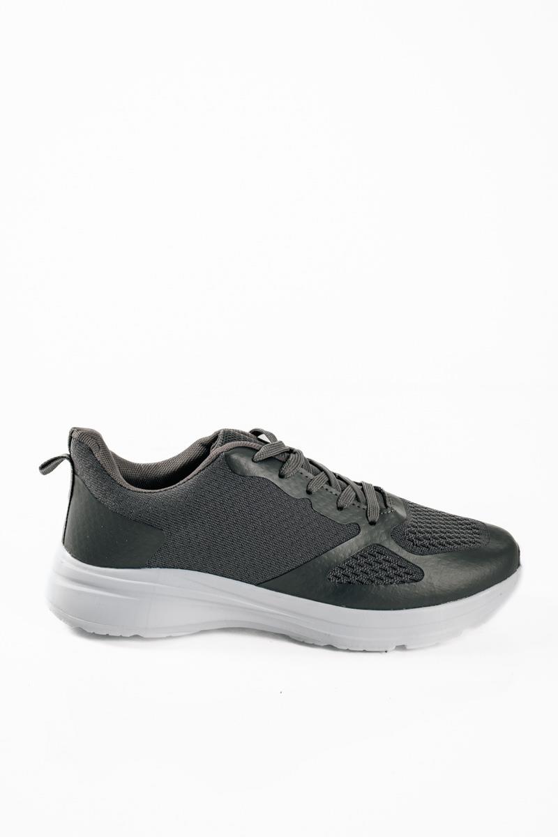 Ανδρικά running sneakers με ελαφρύ ύφασμα σε γκρι χρώμα και λευκή σόλα