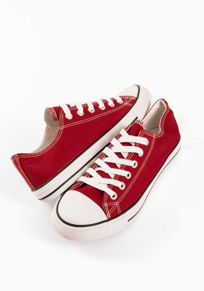 Ανδρικά πάνινα sneakers με κορδόνια σε μπορντώ χρώμα