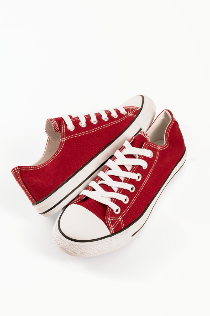 Ανδρικά πάνινα sneakers με κορδόνια σε μπορντώ χρώμα