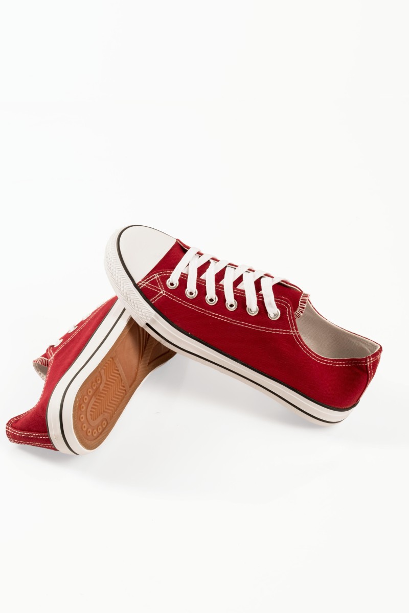 Ανδρικά πάνινα sneakers με κορδόνια σε μπορντώ χρώμα