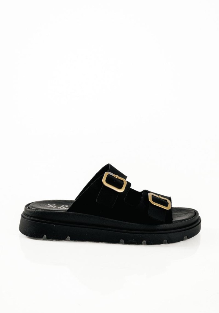 Si Bolleti μαύρα flatforms με δύο φάσες και δερμάτινο πάτο