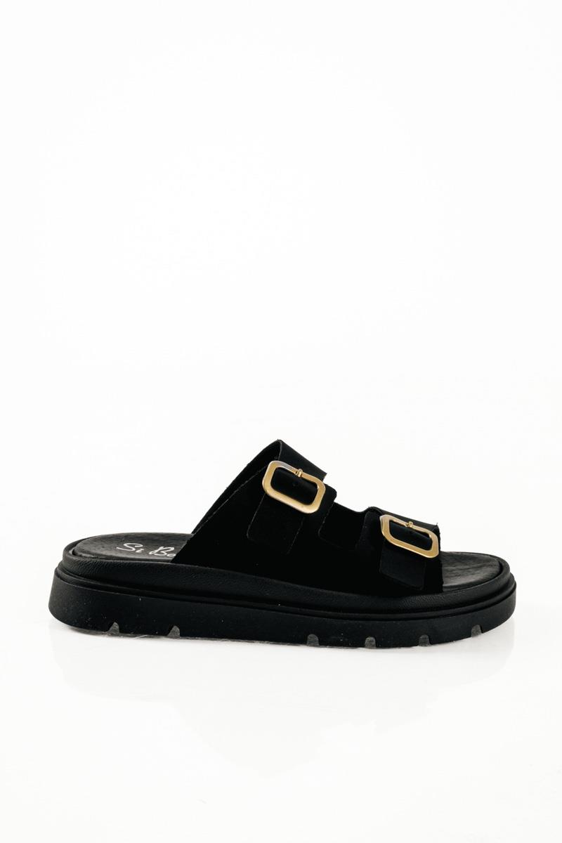 Si Bolleti μαύρα flatforms με δύο φάσες και δερμάτινο πάτο
