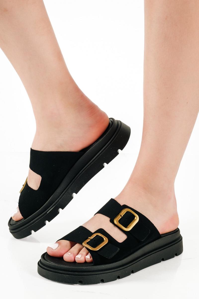 Si Bolleti μαύρα flatforms με δύο φάσες και δερμάτινο πάτο
