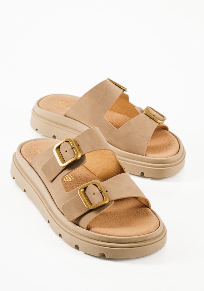Si Bolleti γυναικεία flatforms δυο φάσες και δερμάτινο πάτο σε πούρο χρώμα