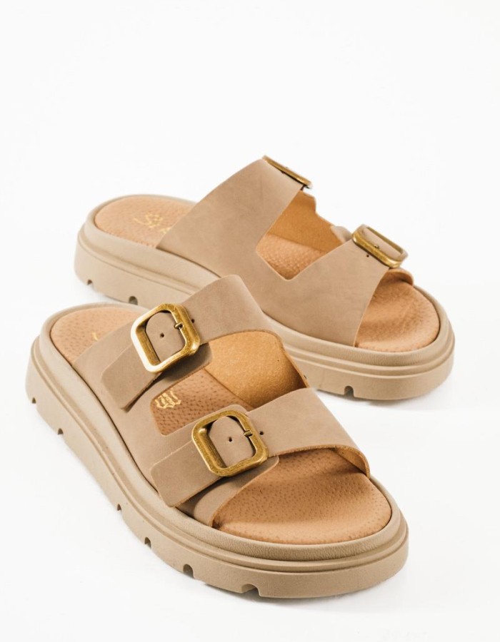 Si Bolleti γυναικεία flatforms δυο φάσες και δερμάτινο πάτο σε πούρο χρώμα