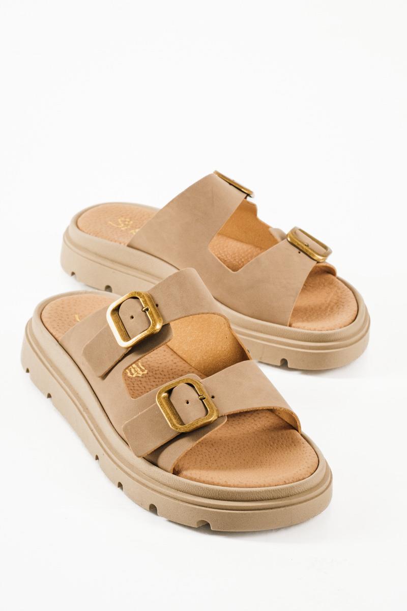 Si Bolleti γυναικεία flatforms δυο φάσες και δερμάτινο πάτο σε πούρο χρώμα