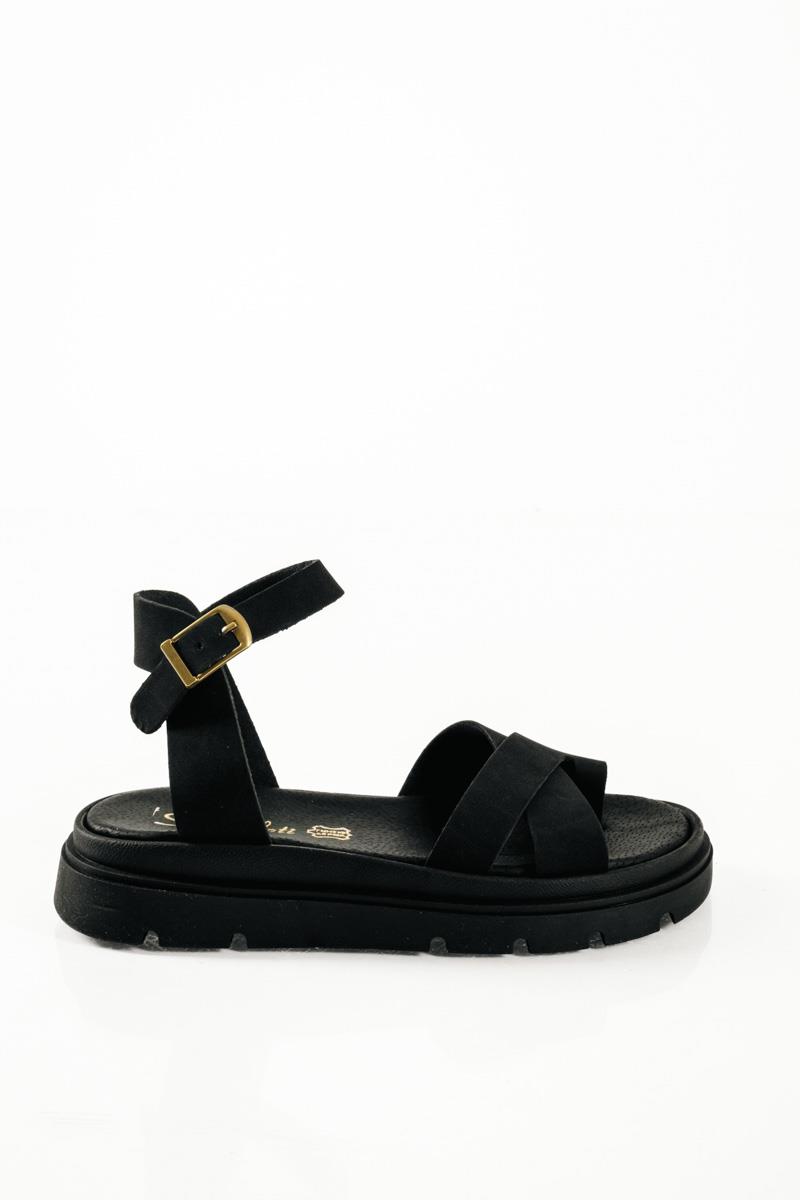 Si Bolleti γυναικεία μαύρα flatforms με χιαστί φάσα και μπαρέτα