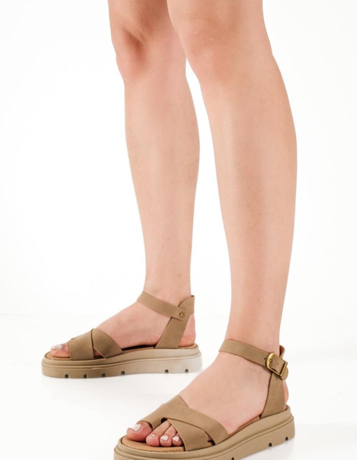 Si Bolleti γυναικεία flatforms με χιαστί φάσα και μπαρέτα σε πούρο χρώμα
