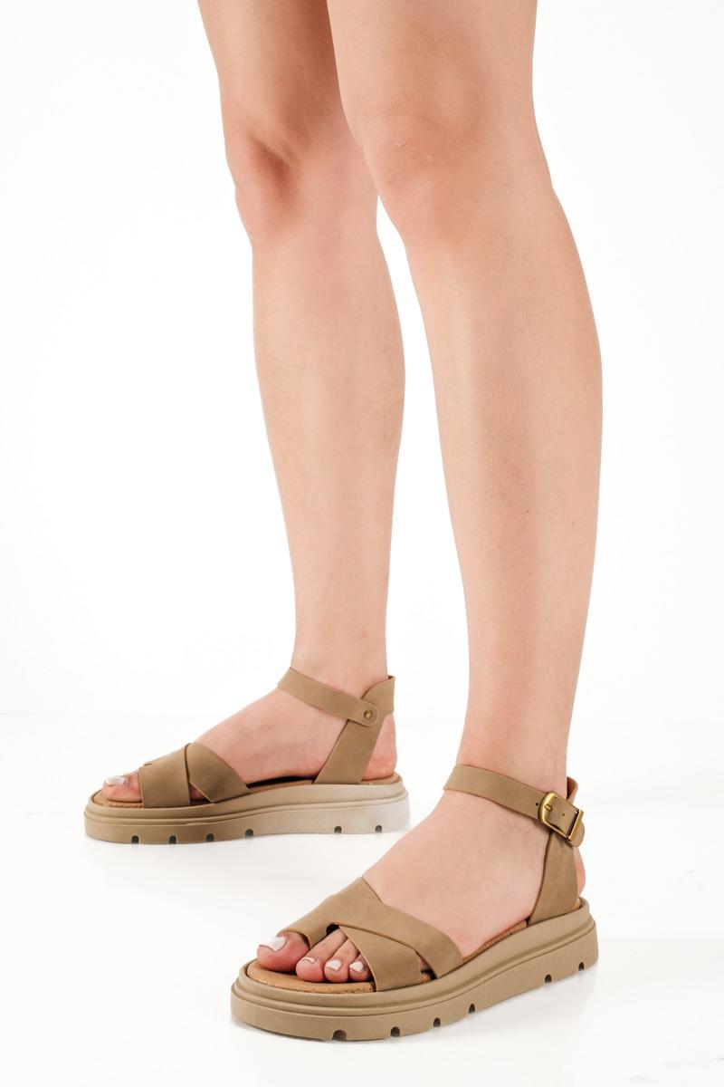 Si Bolleti γυναικεία flatforms με χιαστί φάσα και μπαρέτα σε πούρο χρώμα