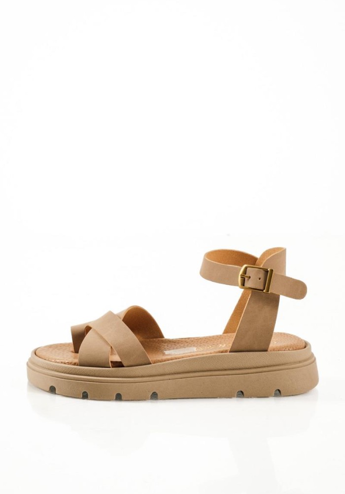 Si Bolleti γυναικεία flatforms με χιαστί φάσα και μπαρέτα σε πούρο χρώμα