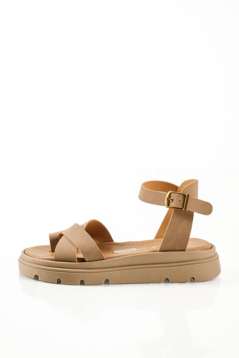 Si Bolleti γυναικεία flatforms με χιαστί φάσα και μπαρέτα σε πούρο χρώμα