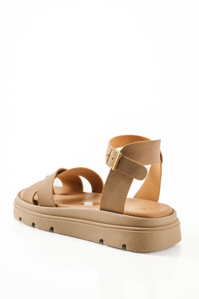 Si Bolleti γυναικεία flatforms με χιαστί φάσα και μπαρέτα σε πούρο χρώμα