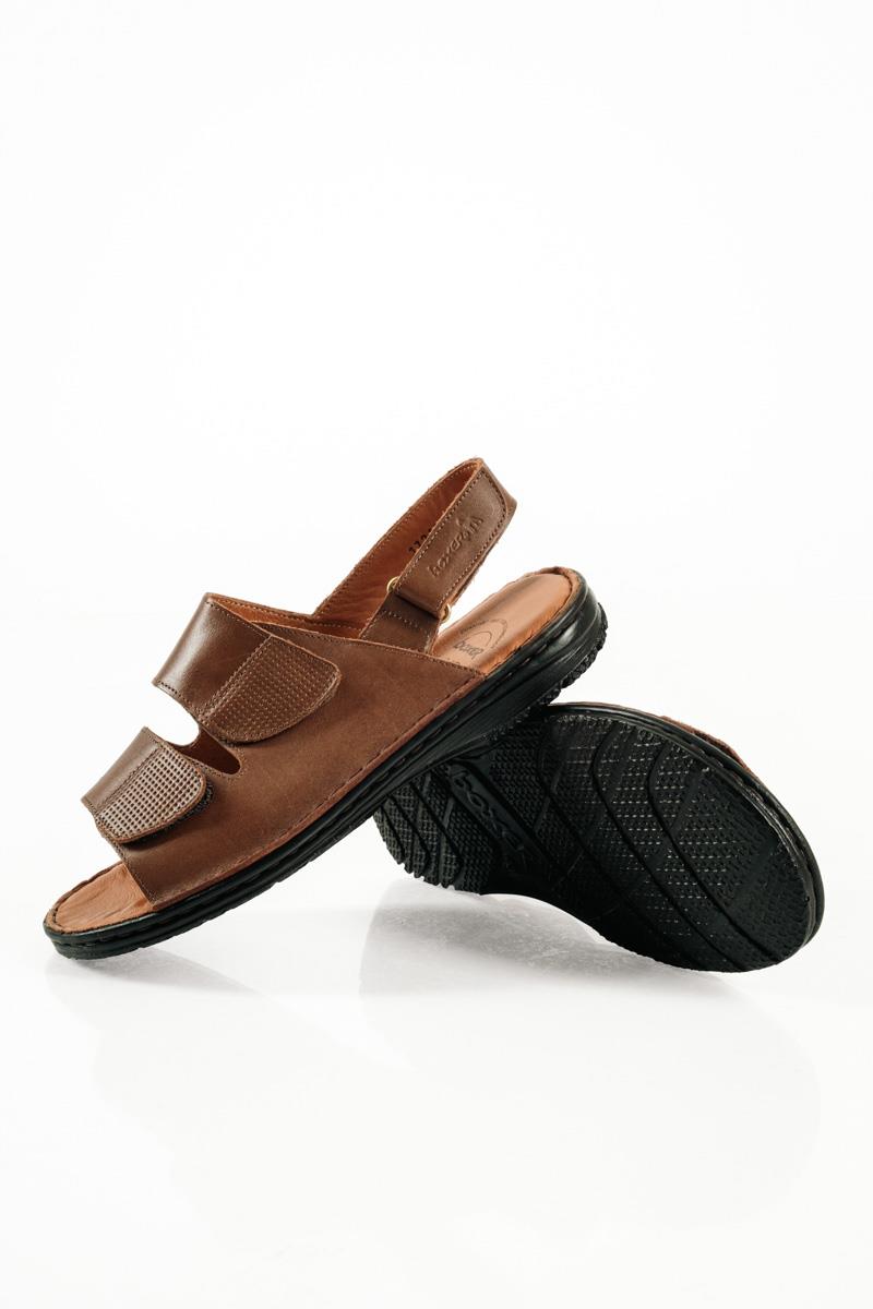 Boxer ταμπά δερμάτινα ανδρικά σανδάλια με διπλό velcro και περιμετρικό κλείσιμο