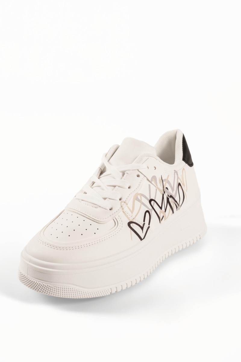 Double-sole sneakers με σχέδιο καρδούλες ΑΣΠΡΟ/ΜΑΥΡΟ