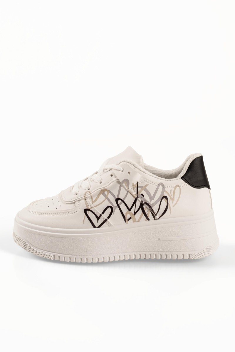 Double-sole sneakers με σχέδιο καρδούλες ΑΣΠΡΟ/ΜΑΥΡΟ