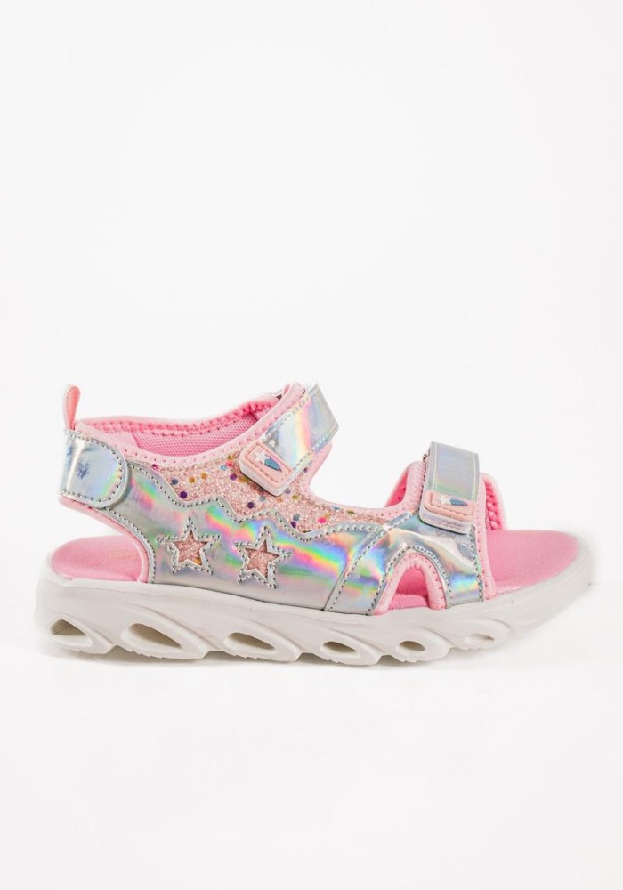 Sporty sandals για κορίτσια με velcro σε ροζ μεταλλική απόχρωση
