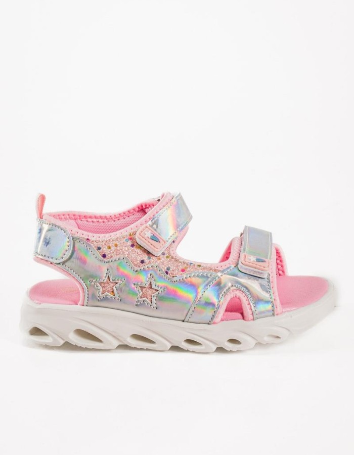 Sporty sandals για κορίτσια με velcro σε ροζ μεταλλική απόχρωση