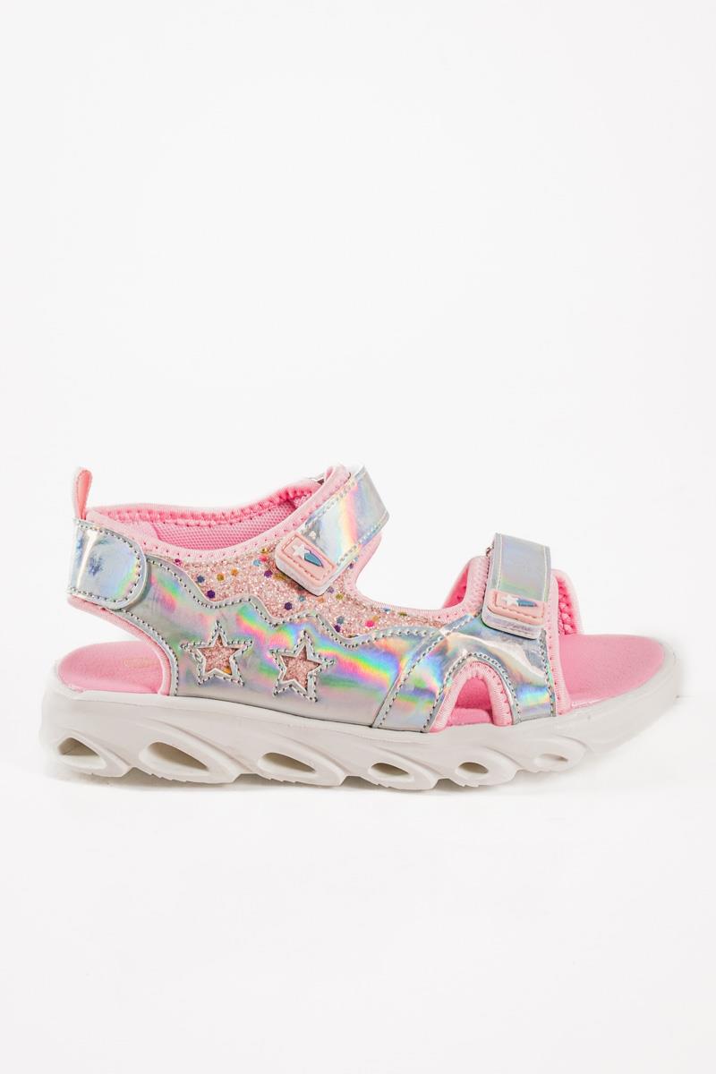 Sporty sandals για κορίτσια με velcro σε ροζ μεταλλική απόχρωση