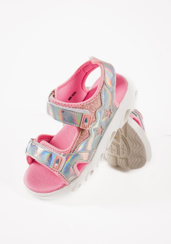 Sporty sandals για κορίτσια με velcro σε ροζ μεταλλική απόχρωση