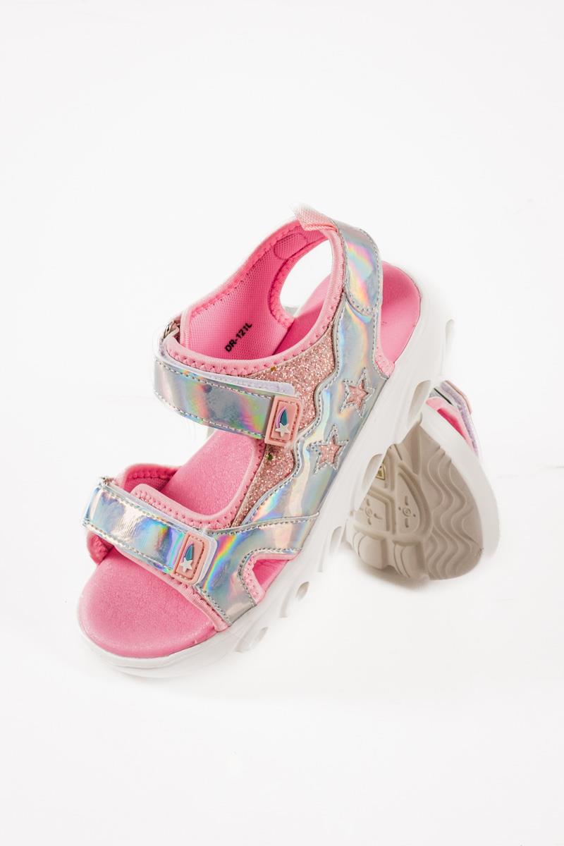 Sporty sandals για κορίτσια με velcro σε ροζ μεταλλική απόχρωση
