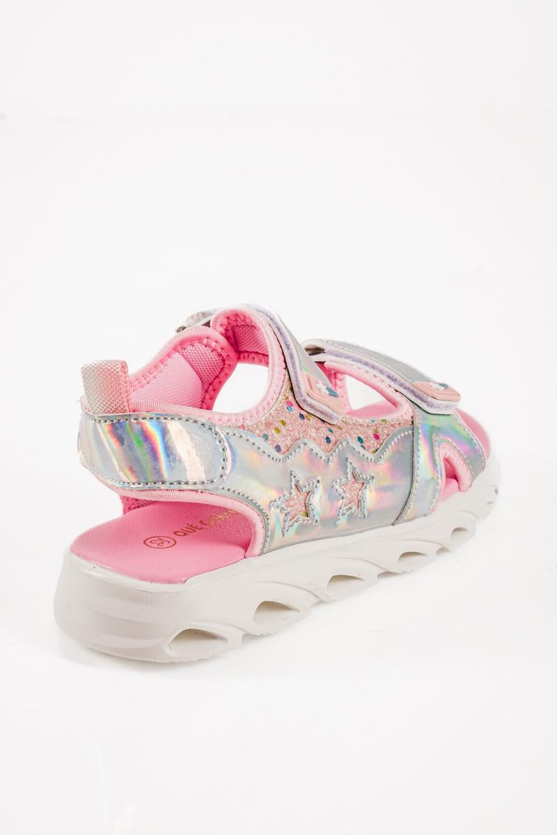 Sporty sandals για κορίτσια με velcro σε ροζ μεταλλική απόχρωση