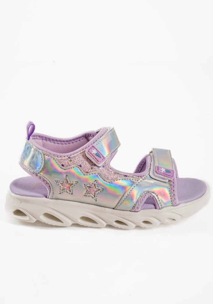 Sporty sandals για κορίτσια με velcro σε μωβ μεταλλική απόχρωση