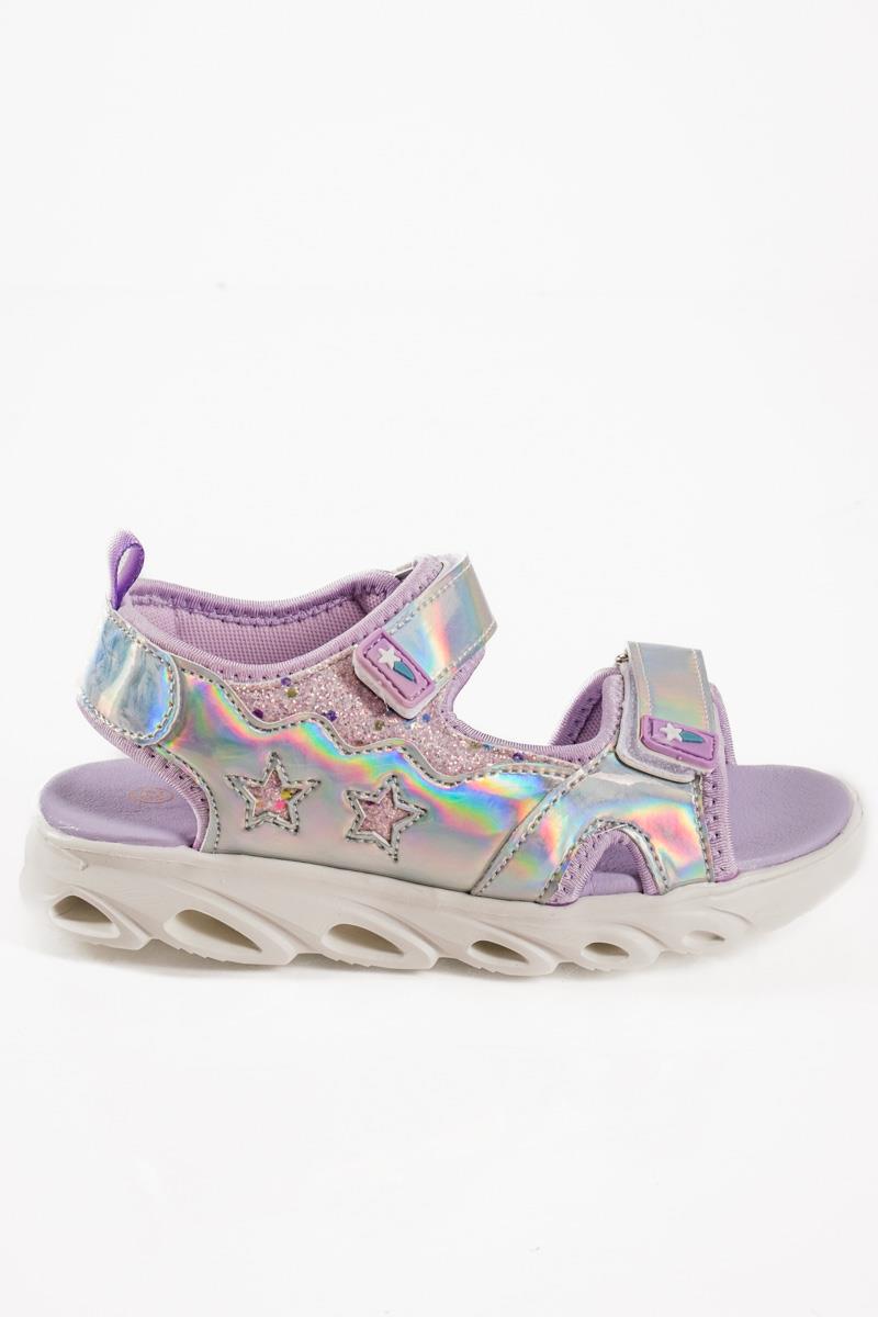 Sporty sandals για κορίτσια με velcro σε μωβ μεταλλική απόχρωση