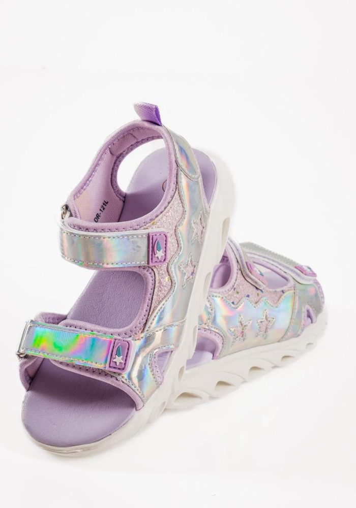 Sporty sandals για κορίτσια με velcro σε μωβ μεταλλική απόχρωση