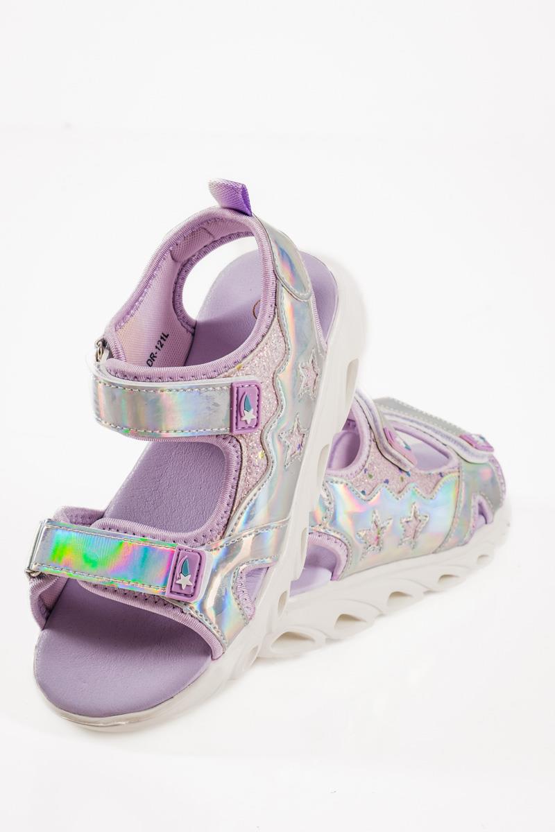 Sporty sandals για κορίτσια με velcro σε μωβ μεταλλική απόχρωση