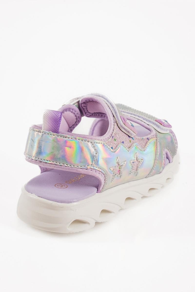 Sporty sandals για κορίτσια με velcro σε μωβ μεταλλική απόχρωση