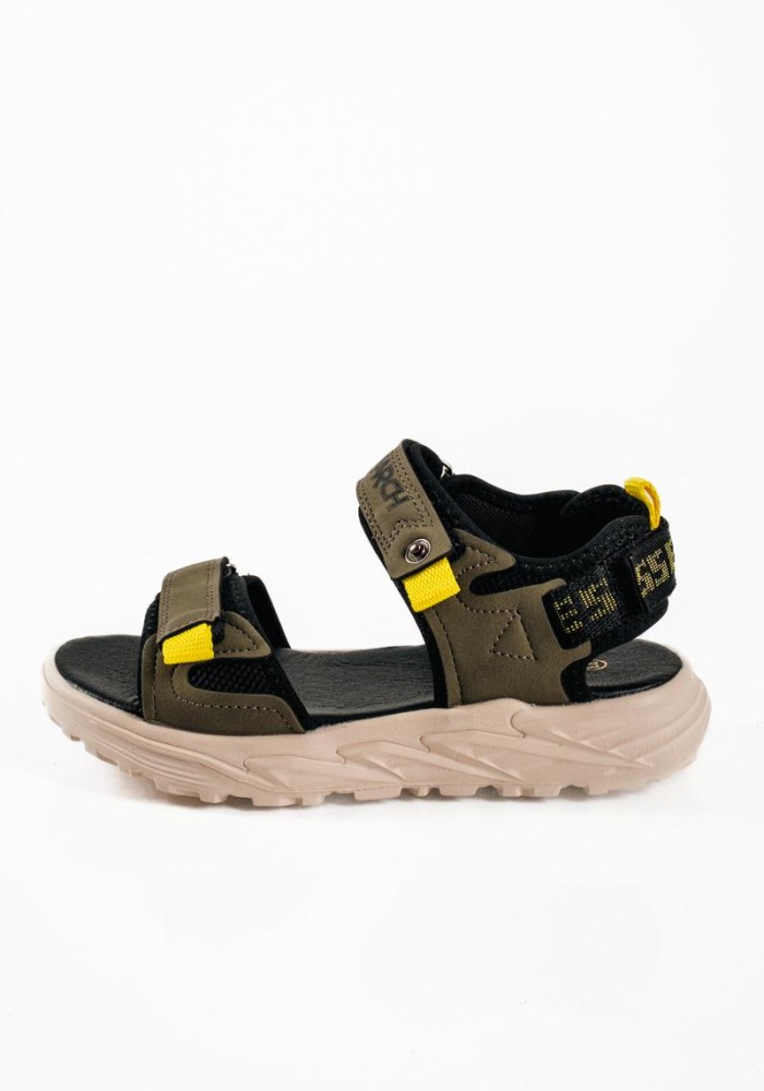 Παιδικά sporty sandals με velcro και υπερυψωμένη σόλα σε λαδί απόχρωση