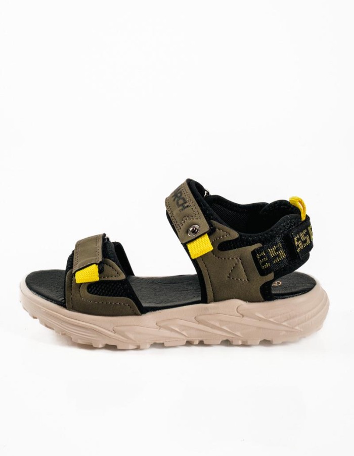 Παιδικά sporty sandals με velcro και υπερυψωμένη σόλα σε λαδί απόχρωση
